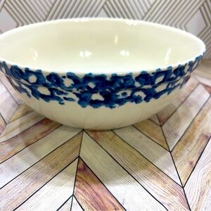 Gibson COBALT‎ SPONGE Blue Beige Smooth Stoneware Round Serving Bowl R7
